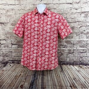 Charleston Threads Coral Turtle Print Linen Blend Button Shirt